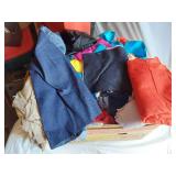 HUGE Lot of Sewing Supplies and Accessories Including Necchi Supernova Parts, Singer Needles, Scissors, and Fabrics