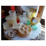 Mixed Kitchenware Items including Plastic Containers, Can Opener, and Dish Rack