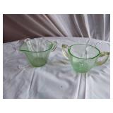 Green Depression Glass Creamer and Sugar Bowl Set