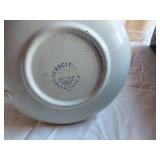 Franciscan Earthenware Cup and Saucer (chipped), Glass Tumblers, and Amber Bowl