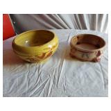 Yellow and Marbled Ceramic Bowl with Mark, Floral Ceramic Bowl Made in Japan