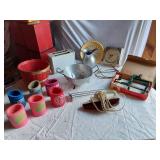 White Mountain Apple Peeler, Sunbeam Iron, Proctor-Silex Toaster, and General Electric Wall Clock