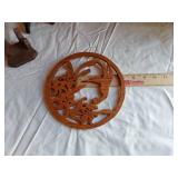 Set of floral-themed wall decorations and wooden display stands with a wooden plaque