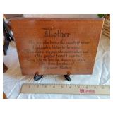 Set of floral-themed wall decorations and wooden display stands with a wooden plaque