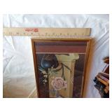 Set of floral-themed wall decorations and wooden display stands with a wooden plaque