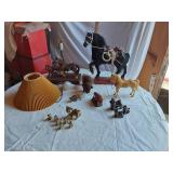 Assorted Vintage Figurines and Lamp Parts with Horses, Cats, Dogs