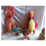 Plush Toys and Figurines including Stuffed Crocodile, Bird Plush, and Doll