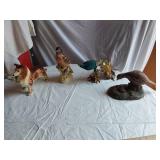 Vintage Ceramic Animal Figurines including Vimax Creation Bird, Dog, and Peacock