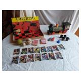 Checker Game, Toy Train, and Sports Cards