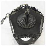 Vintage Ornate Hanging Lantern Light Fixture with Missing Glass Panels