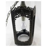 Vintage Ornate Hanging Lantern Light Fixture with Missing Glass Panels