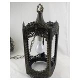 Vintage Ornate Hanging Lantern Light Fixture with Missing Glass Panels