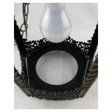 Vintage Ornate Hanging Lantern Light Fixture with Missing Glass Panels