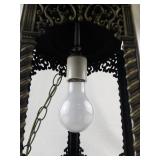 Vintage Ornate Hanging Lantern Light Fixture with Missing Glass Panels
