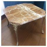 Octagonal Marble Top Side Table with Ornate Brass Legs
