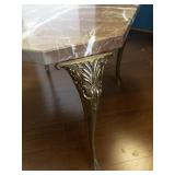 Octagonal Marble Top Side Table with Ornate Brass Legs