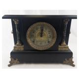 Antique E. Ingraham Black Mantel Clock with Ornate Brass Details