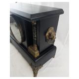 Antique E. Ingraham Black Mantel Clock with Ornate Brass Details