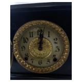 Antique E. Ingraham Black Mantel Clock with Ornate Brass Details