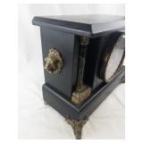 Antique E. Ingraham Black Mantel Clock with Ornate Brass Details