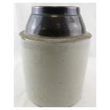 Vintage Stoneware Crock with Dark Glazed Rim