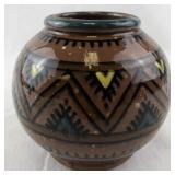 Handmade Glazed Pottery Vase with Geometric Design