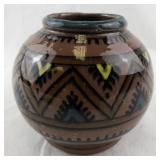 Handmade Glazed Pottery Vase with Geometric Design