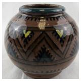 Handmade Glazed Pottery Vase with Geometric Design