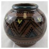 Handmade Glazed Pottery Vase with Geometric Design