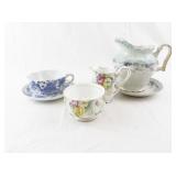 Vintage Bone China Teacup, Saucer, Creamer and Pitcher Set - Royal Albert Rosetime, Blue Floral, Gold Rim