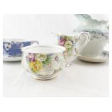 Vintage Bone China Teacup, Saucer, Creamer and Pitcher Set - Royal Albert Rosetime, Blue Floral, Gold Rim