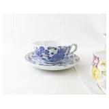 Vintage Bone China Teacup, Saucer, Creamer and Pitcher Set - Royal Albert Rosetime, Blue Floral, Gold Rim