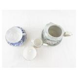 Vintage Bone China Teacup, Saucer, Creamer and Pitcher Set - Royal Albert Rosetime, Blue Floral, Gold Rim