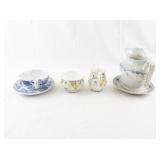 Vintage Bone China Teacup, Saucer, Creamer and Pitcher Set - Royal Albert Rosetime, Blue Floral, Gold Rim