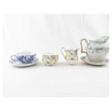Vintage Bone China Teacup, Saucer, Creamer and Pitcher Set - Royal Albert Rosetime, Blue Floral, Gold Rim