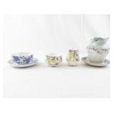 Vintage Bone China Teacup, Saucer, Creamer and Pitcher Set - Royal Albert Rosetime, Blue Floral, Gold Rim
