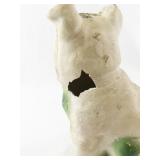 Antique Cast Chalkware Dog Figurine with Green Accents