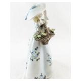 Lefton 3988 Porcelain Lady Figurine with Basket and Blue Flowers