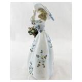Lefton 3988 Porcelain Lady Figurine with Basket and Blue Flowers