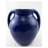 Vintage Blue Art Pottery Vase with Double Handles