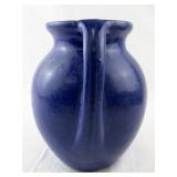Vintage Blue Art Pottery Vase with Double Handles