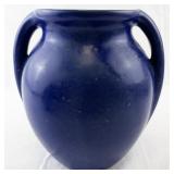 Vintage Blue Art Pottery Vase with Double Handles