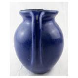 Vintage Blue Art Pottery Vase with Double Handles