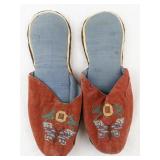 Pair of Vintage Embroidered Slippers with Floral and Butterfly Design