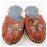 Pair of Vintage Embroidered Slippers with Floral and Butterfly Design