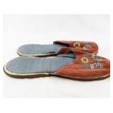 Pair of Vintage Embroidered Slippers with Floral and Butterfly Design