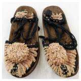 Vintage Handmade Leather Sandals with Woven Wool Accents