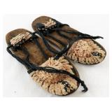 Vintage Handmade Leather Sandals with Woven Wool Accents