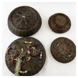 Set of 2 Decorated Lidded Wicker Baskets with Beaded Accents
