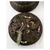 Set of 2 Decorated Lidded Wicker Baskets with Beaded Accents